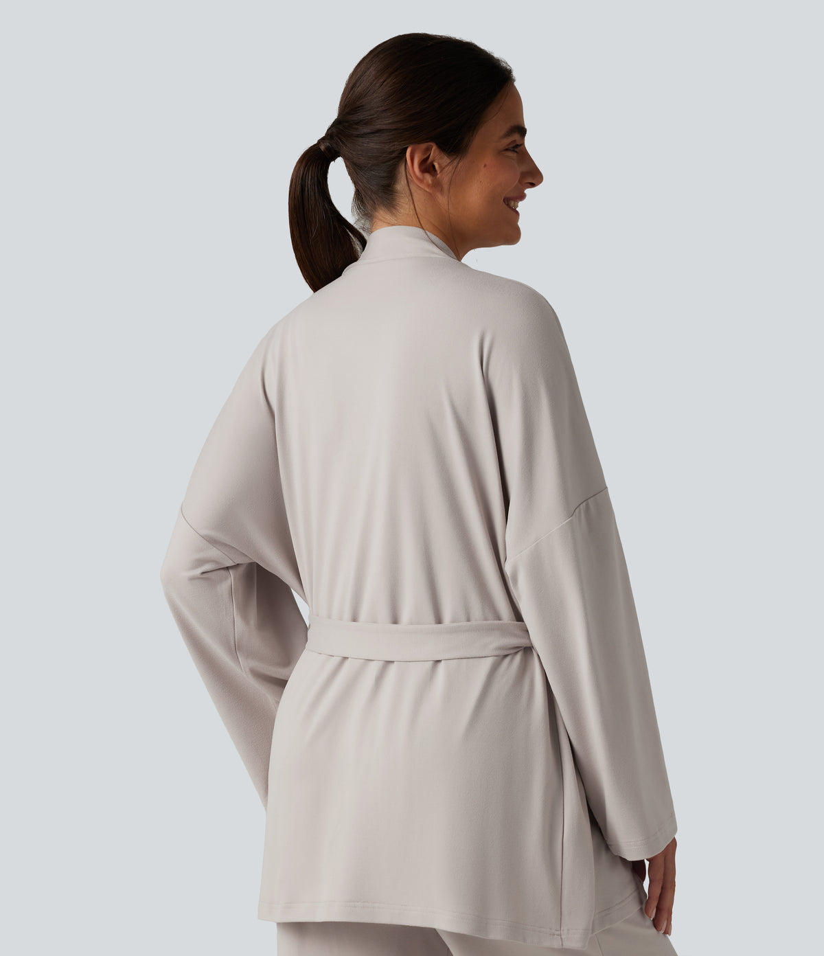 Open Front Long Sleeve Belted Lounge Top — Wind Chime — view 2