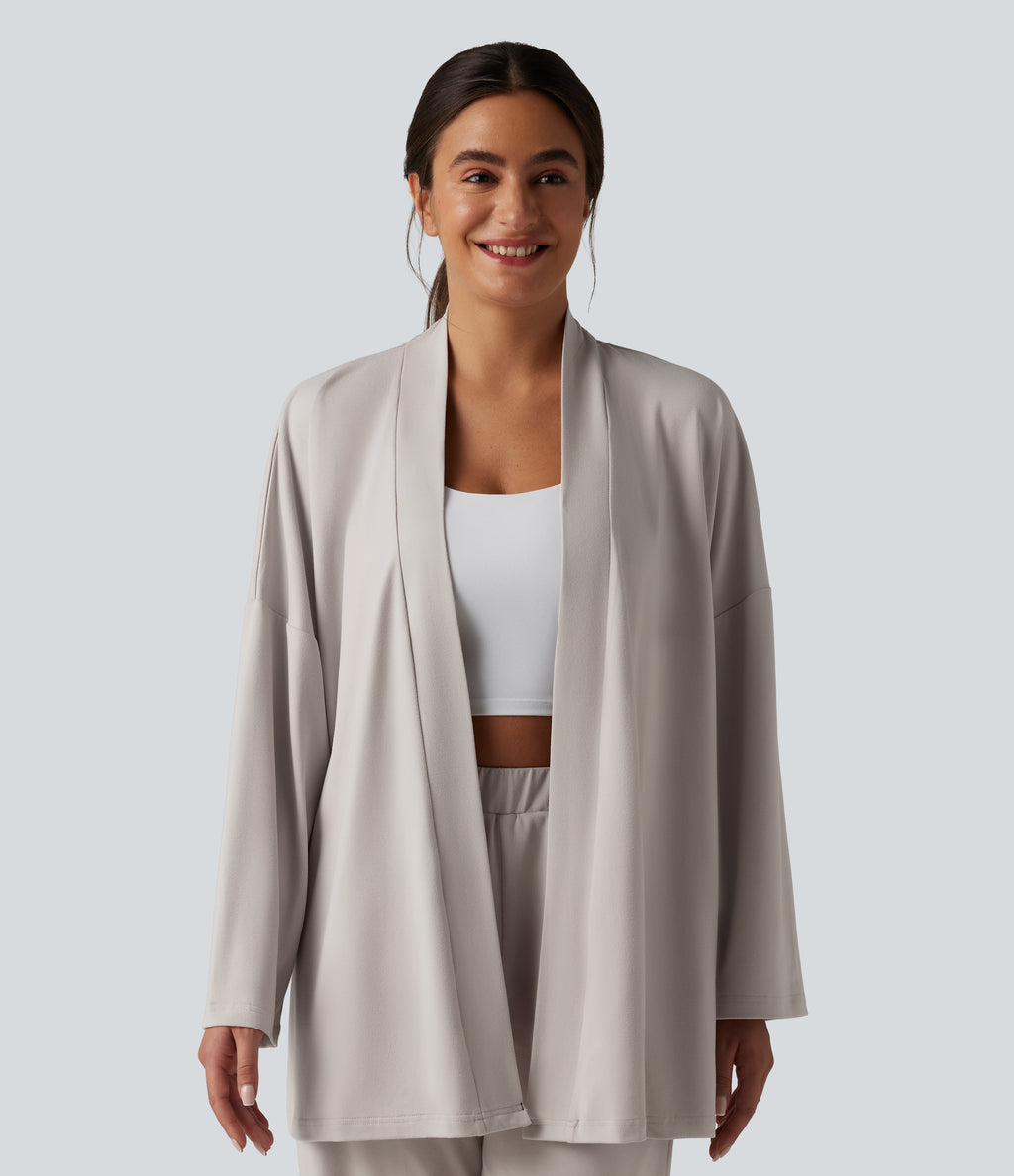 Open Front Long Sleeve Belted Lounge Top — Wind Chime — view 5
