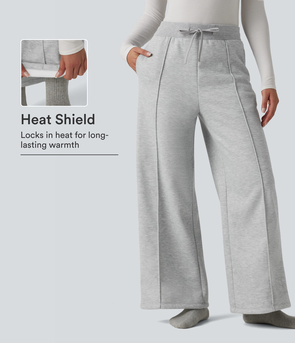 High Waisted Drawstring Straight Leg Lounge Thermal Trousers with Pockets — Antarctica — view 1