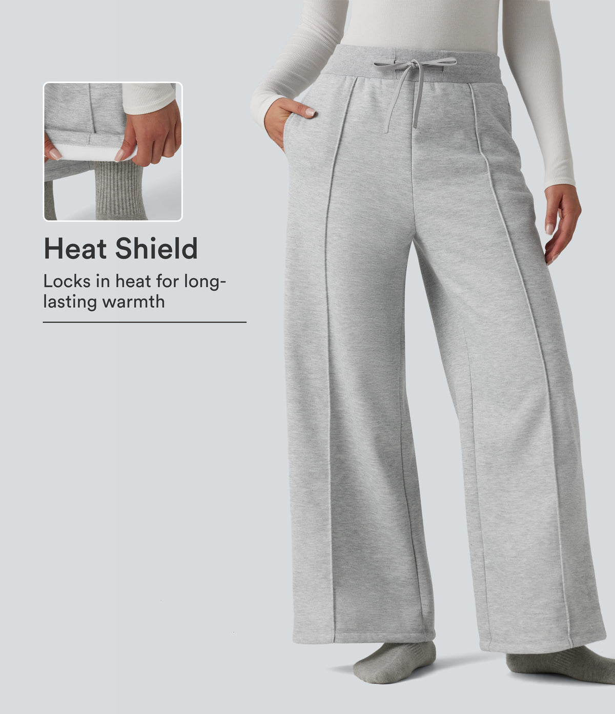 High Waisted Drawstring Straight Leg Lounge Thermal Trousers with Pockets — Antarctica — view 1