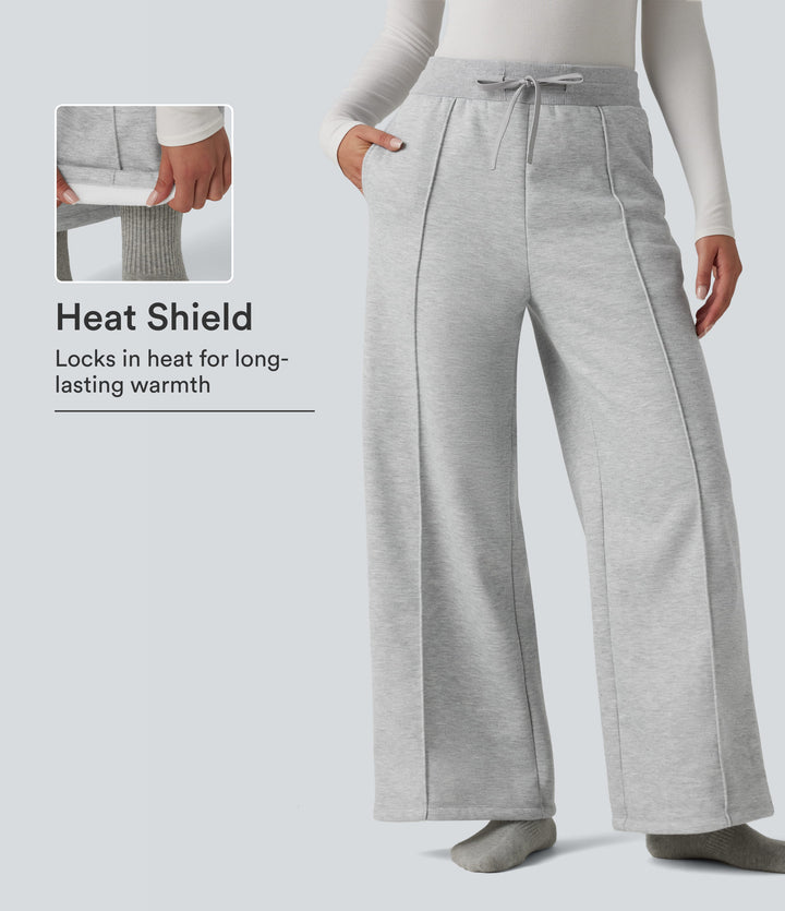 High Waisted Drawstring Straight Leg Lounge Thermal Trousers with Pockets — Antarctica — view 1