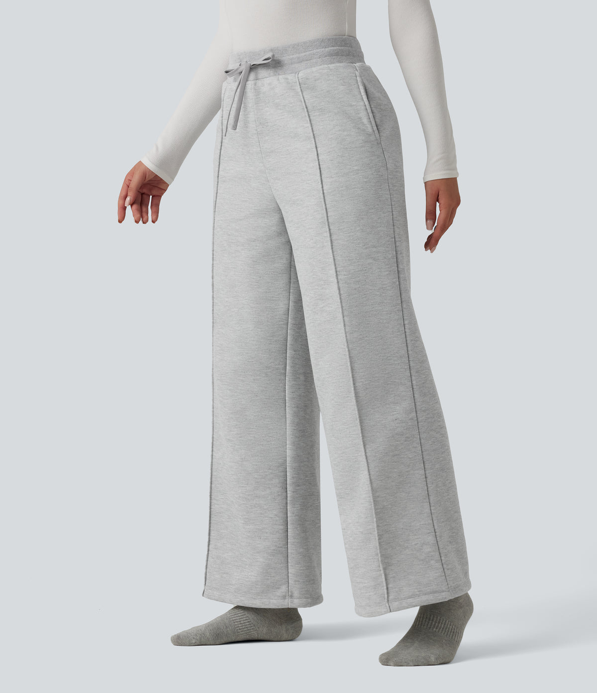 High Waisted Drawstring Straight Leg Lounge Thermal Trousers with Pockets — Antarctica — view 3