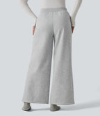High Waisted Drawstring Straight Leg Lounge Thermal Trousers with Pockets — Antarctica — view 2