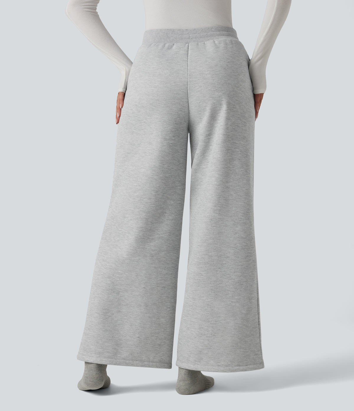High Waisted Drawstring Straight Leg Lounge Thermal Trousers with Pockets — Antarctica — view 2