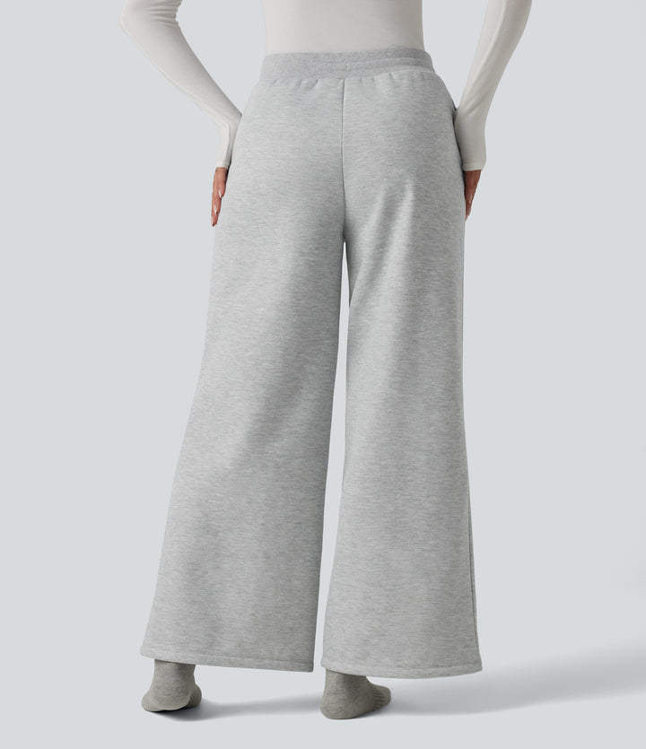 High Waisted Drawstring Straight Leg Lounge Thermal Trousers with Pockets — Antarctica — view 2