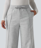 High Waisted Drawstring Straight Leg Lounge Thermal Trousers with Pockets — Antarctica — view 4