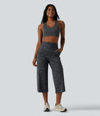Leopard Print High Waisted Tummy Control Straight Leg Cropped Yoga Trousers with Pockets — Shadow Leopard — view 7