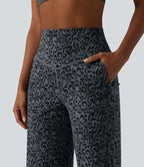 Leopard Print High Waisted Tummy Control Straight Leg Cropped Yoga Trousers with Pockets — Shadow Leopard — view 5