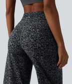 Leopard Print High Waisted Tummy Control Straight Leg Cropped Yoga Trousers with Pockets — Shadow Leopard — view 4