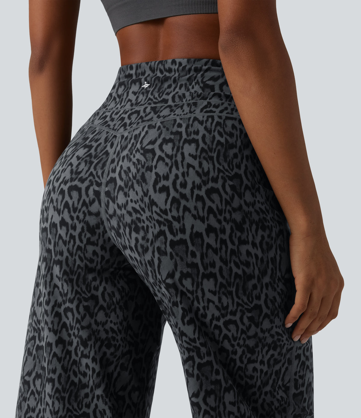 Leopard Print High Waisted Tummy Control Straight Leg Cropped Yoga Trousers with Pockets — Shadow Leopard — view 4