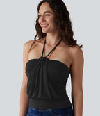 Halter Tie Back Built-in Bra Casual Tank Top — Black — view 6