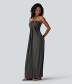 Halter Tie Back Built-in Bra Maxi Dress with Pockets — Darl Gray Floral Yarn — view 2