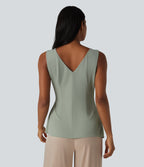 V-neck Sleeveless Asymmetric Hem Casual Shirt — Desert Sage — view 2