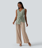 V-neck Sleeveless Asymmetric Hem Casual Shirt — Desert Sage — view 6