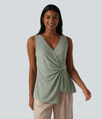 V-neck Sleeveless Asymmetric Hem Casual Shirt — Desert Sage — view 4