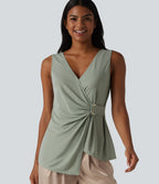 V-neck Sleeveless Asymmetric Hem Casual Shirt — Desert Sage — view 1