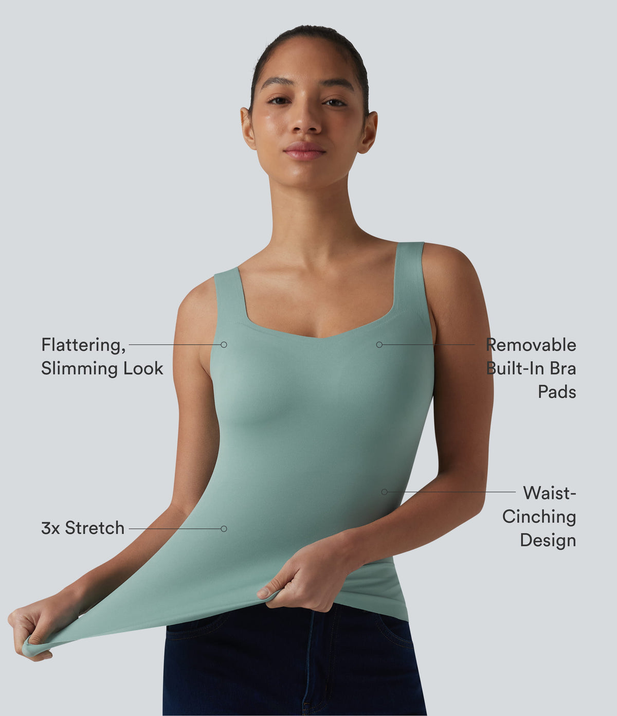Built-in Bra Casual Tank Top B-E Cups — Bronze Stone Green — view 2