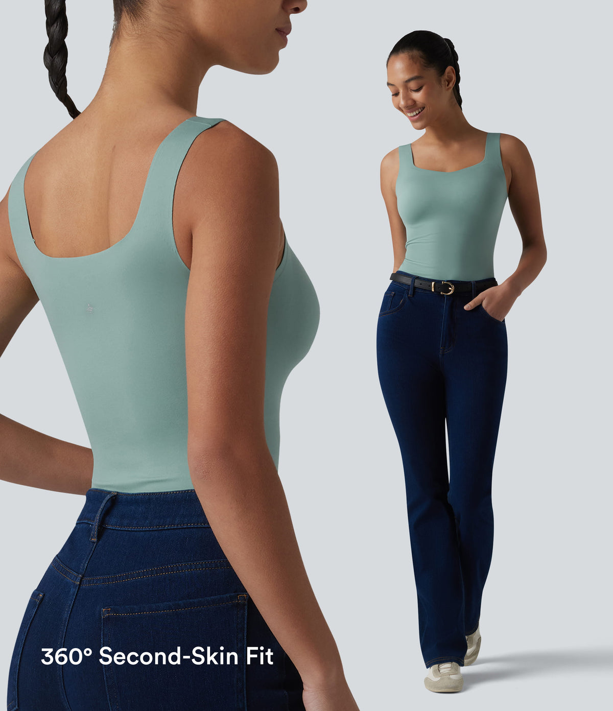 Built-in Bra Casual Tank Top B-E Cups — Bronze Stone Green — view 8