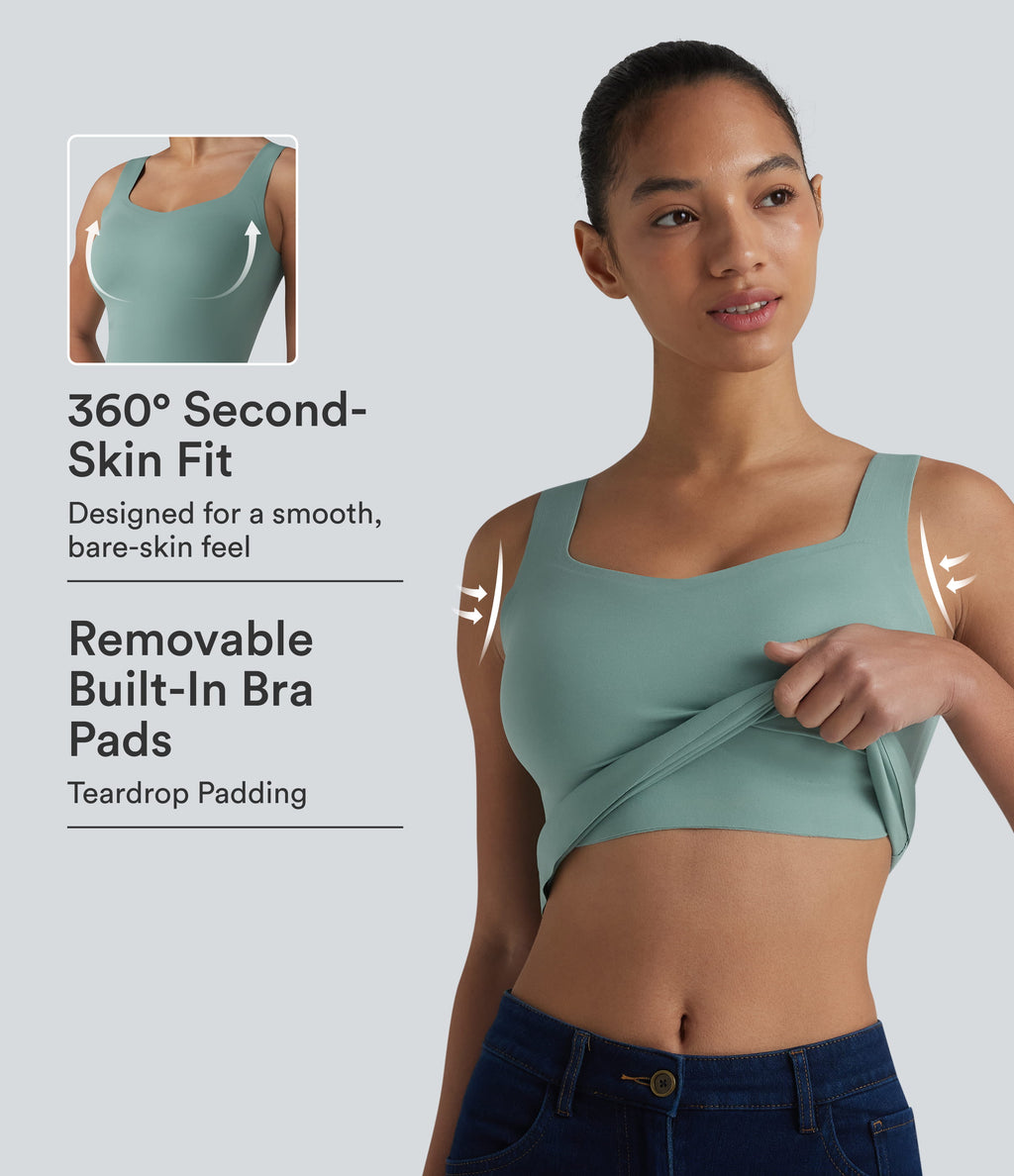 Built-in Bra Casual Tank Top B-E Cups — Bronze Stone Green — view 1