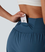 Airy High Waisted 2-in-1 InstantCool Yoga Harem Shorts with Pocket — Majolica Blue — view 5