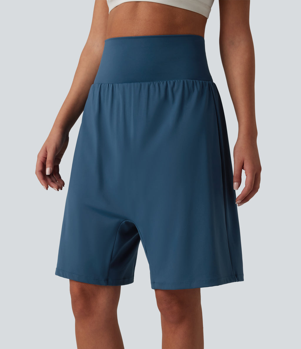 Airy High Waisted 2-in-1 InstantCool Yoga Harem Shorts with Pocket — Majolica Blue — view 4