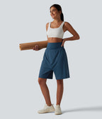 Airy High Waisted 2-in-1 InstantCool Yoga Harem Shorts with Pocket — Majolica Blue — view 7