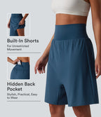 Airy High Waisted 2-in-1 InstantCool Yoga Harem Shorts with Pocket — Majolica Blue — view 1