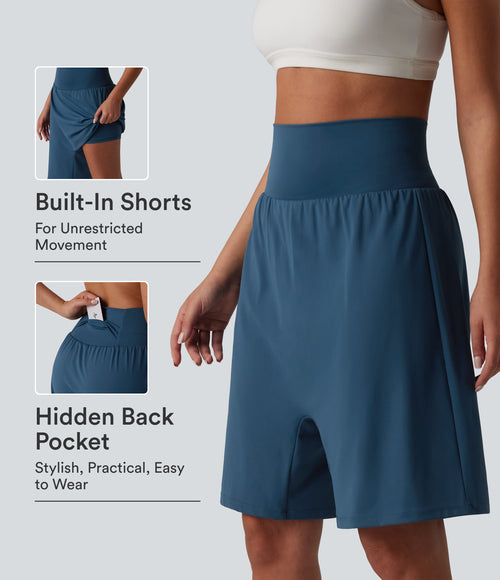 Airy High Waisted 2-in-1 InstantCool Yoga Harem Shorts with Pocket — Majolica Blue — view 1
