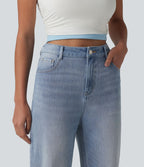 High Waisted Straight Leg Casual Jeans with Pockets — Iceberg Blue — view 4