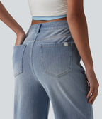 High Waisted Straight Leg Casual Jeans with Pockets — Iceberg Blue — view 5