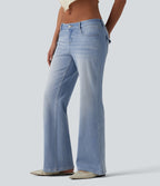Low Rise Straight Leg Casual Jeans with Pockets — Baltic Sea Blue Denim — view 3