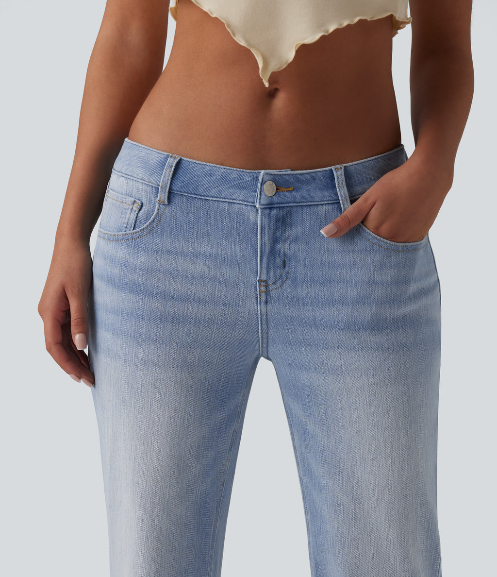 Low Rise Straight Leg Casual Jeans with Pockets — Baltic Sea Blue Denim — view 4