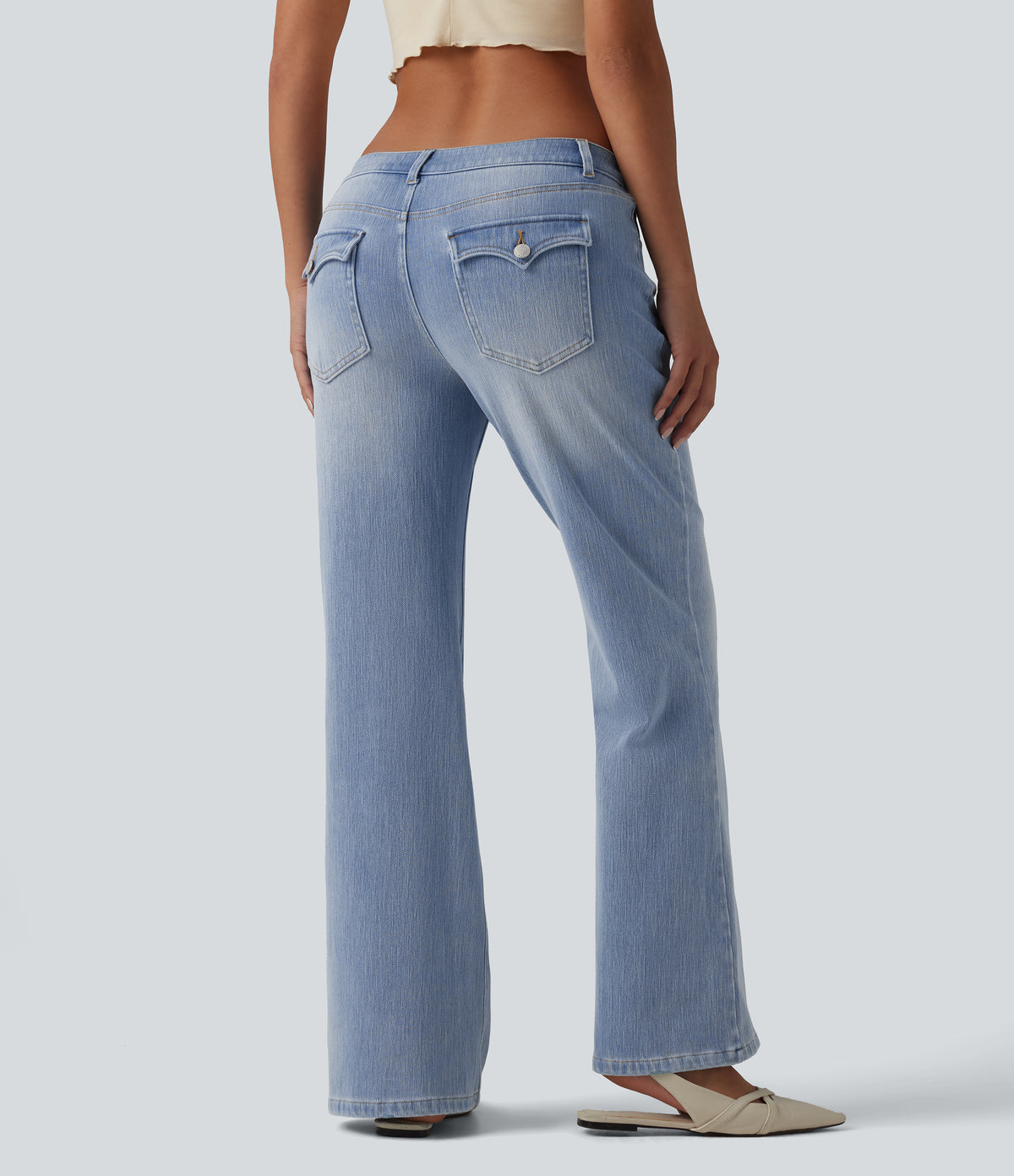 Low Rise Straight Leg Casual Jeans with Pockets — Baltic Sea Blue Denim — view 2