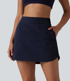 High Waisted Curved Hem 2-in-1 Mini Hiking Skirt with Pockets — Oceana — view 3
