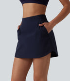 High Waisted Curved Hem 2-in-1 Mini Hiking Skirt with Pockets — Oceana — view 4