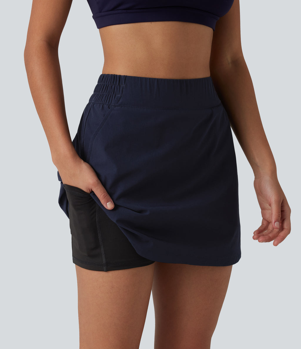 High Waisted Curved Hem 2-in-1 Mini Hiking Skirt with Pockets — Oceana — view 1