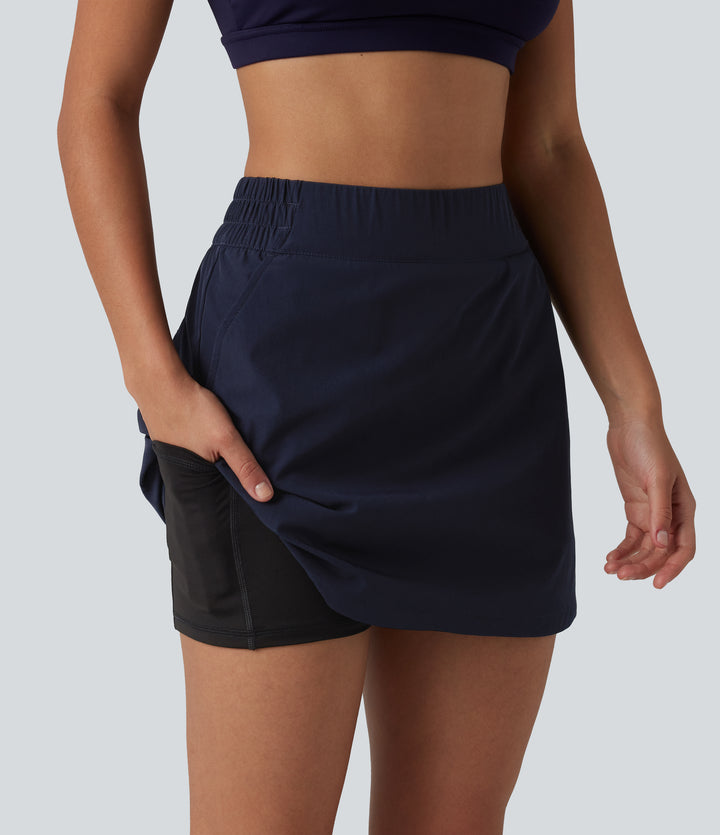 High Waisted Curved Hem 2-in-1 Mini Hiking Skirt with Pockets — Oceana — view 1