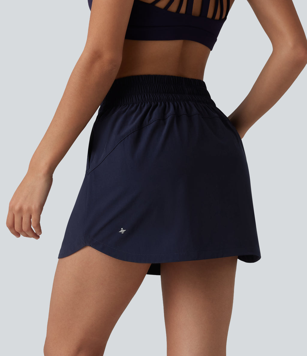 High Waisted Curved Hem 2-in-1 Mini Hiking Skirt with Pockets — Oceana — view 2