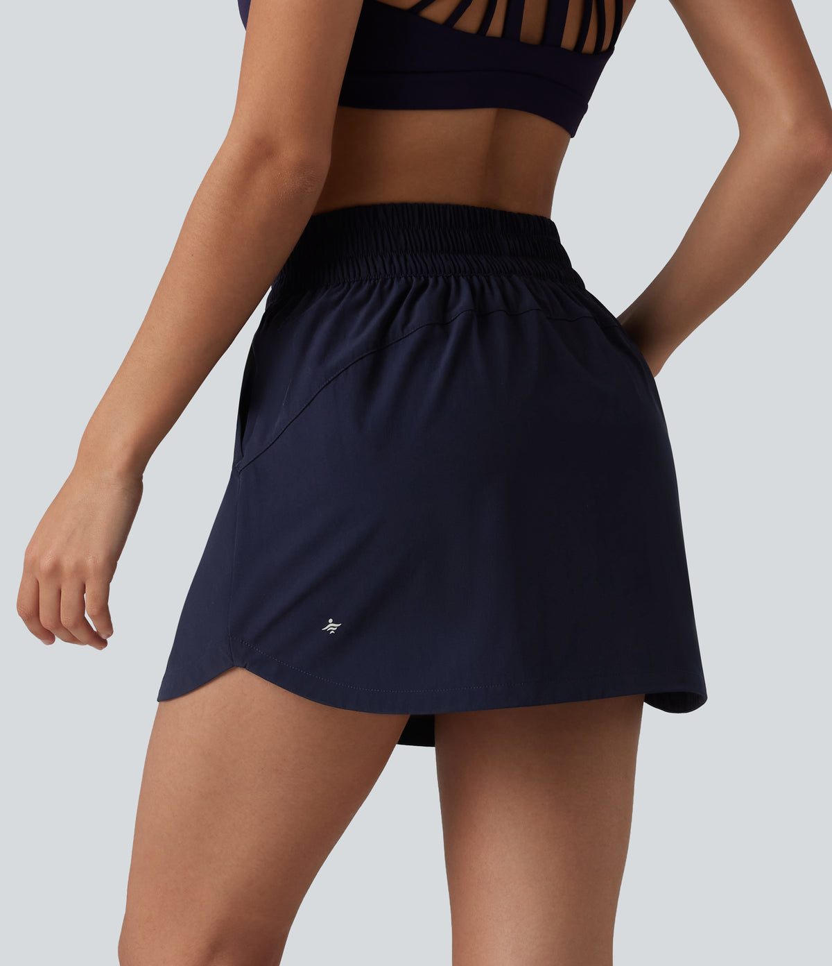 High Waisted Curved Hem 2-in-1 Mini Hiking Skirt with Pockets — Oceana — view 2