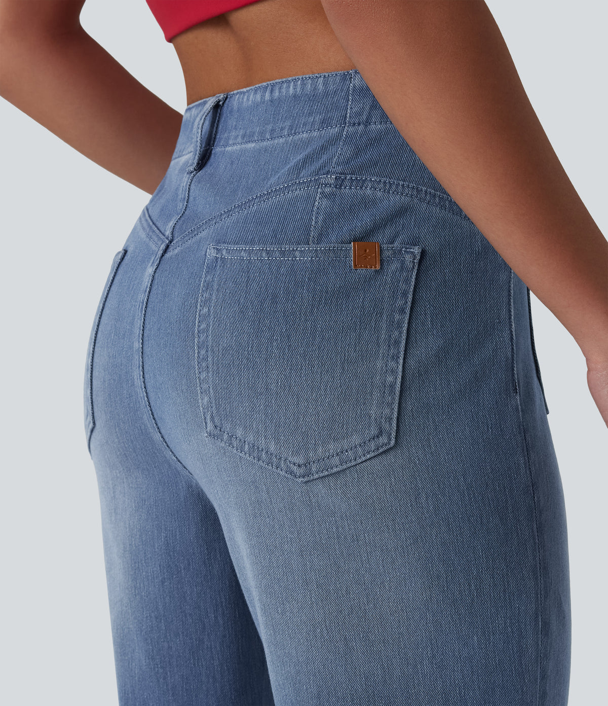 Mid Rise Rolled Hem Denim Casual Shorts with Pockets — Blue Jasper Denim — view 6