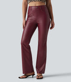 High Waisted Stretchy PU Bootcut Casual Trousers with Pockets — Berrywood Red — view 2