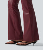High Waisted Stretchy PU Bootcut Casual Trousers with Pockets — Berrywood Red — view 6
