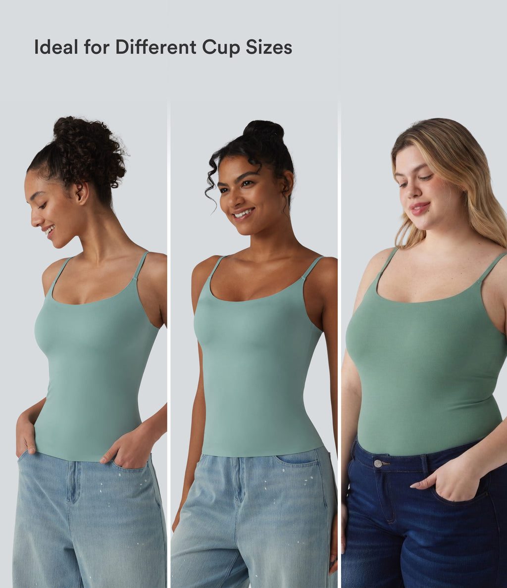 Scoop Neck Built-in Bra Casual Tank Top B-E Cups — Clear Green — view 4