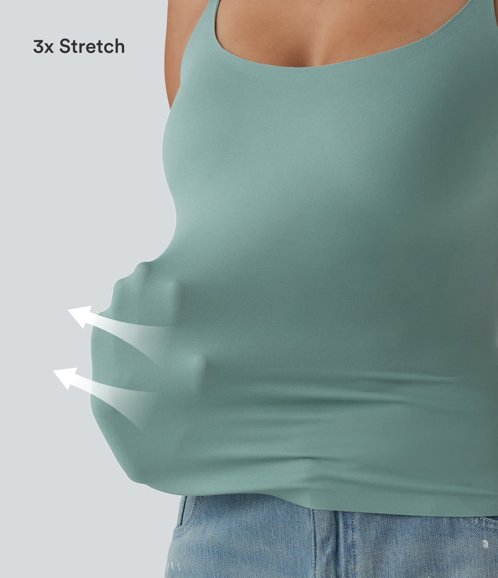 Scoop Neck Built-in Bra Casual Tank Top B-E Cups — Clear Green — view 8