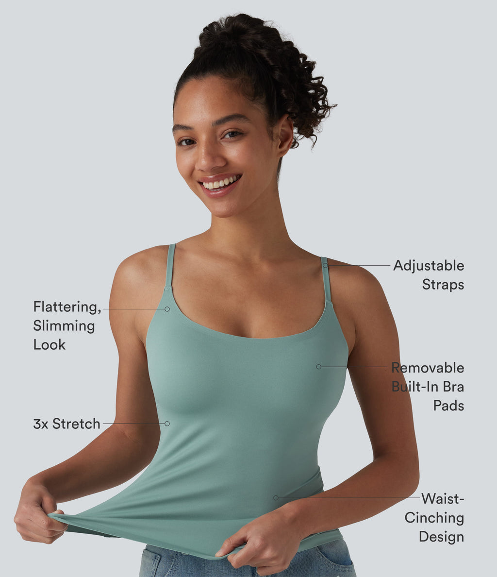 Scoop Neck Built-in Bra Casual Tank Top B-E Cups — Clear Green — view 2