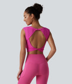 Airy Round Neck Built-in Bra Sleeveless InstantCool Cropped Yoga Sports Top — Fuchsia Fedora — view 4