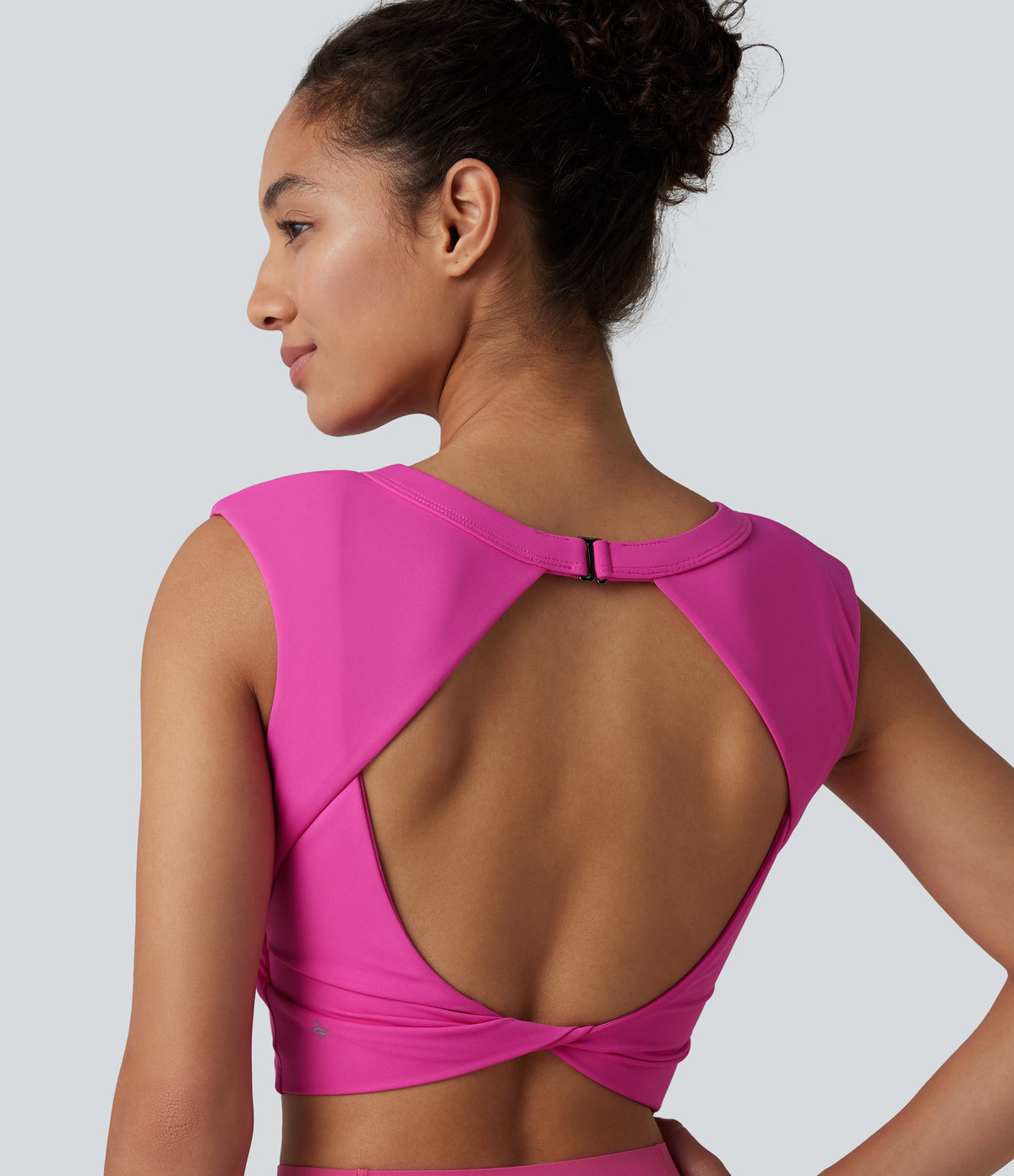 Airy Round Neck Built-in Bra Sleeveless InstantCool Cropped Yoga Sports Top — Fuchsia Fedora — view 1