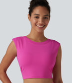 Airy Round Neck Built-in Bra Sleeveless InstantCool Cropped Yoga Sports Top — Fuchsia Fedora — view 5