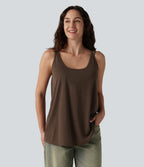 U-Neck Built-in Bra Loose Fit Casual Tank Top — Coffee Bean — view 5