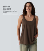 U-Neck Built-in Bra Loose Fit Casual Tank Top — Coffee Bean — view 1